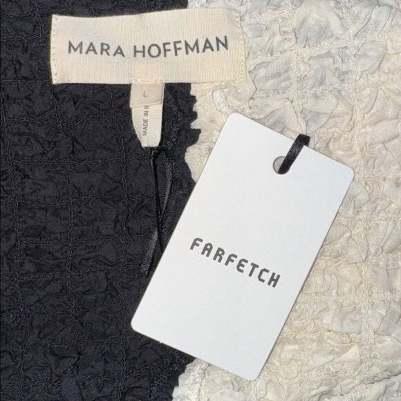 New Mara Hoffman Amy Popcorn Midi Dress Black/ Cream Large - Picture 15 of 16